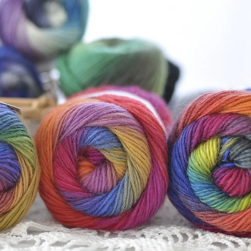 50g Rainbow 100% Pure Wool Yarn,Long Dyed Gradient Knitting Yarn,DIY Shawl Sweater Scarf Clothing Crochet Thread Hand Woven Gift