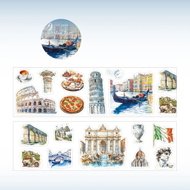 6Style 1Roll/bag Travel Scenic Story Series Die Cut Tape Creative DIY Handbook Scrapbook Phone Case Card Hang Tag