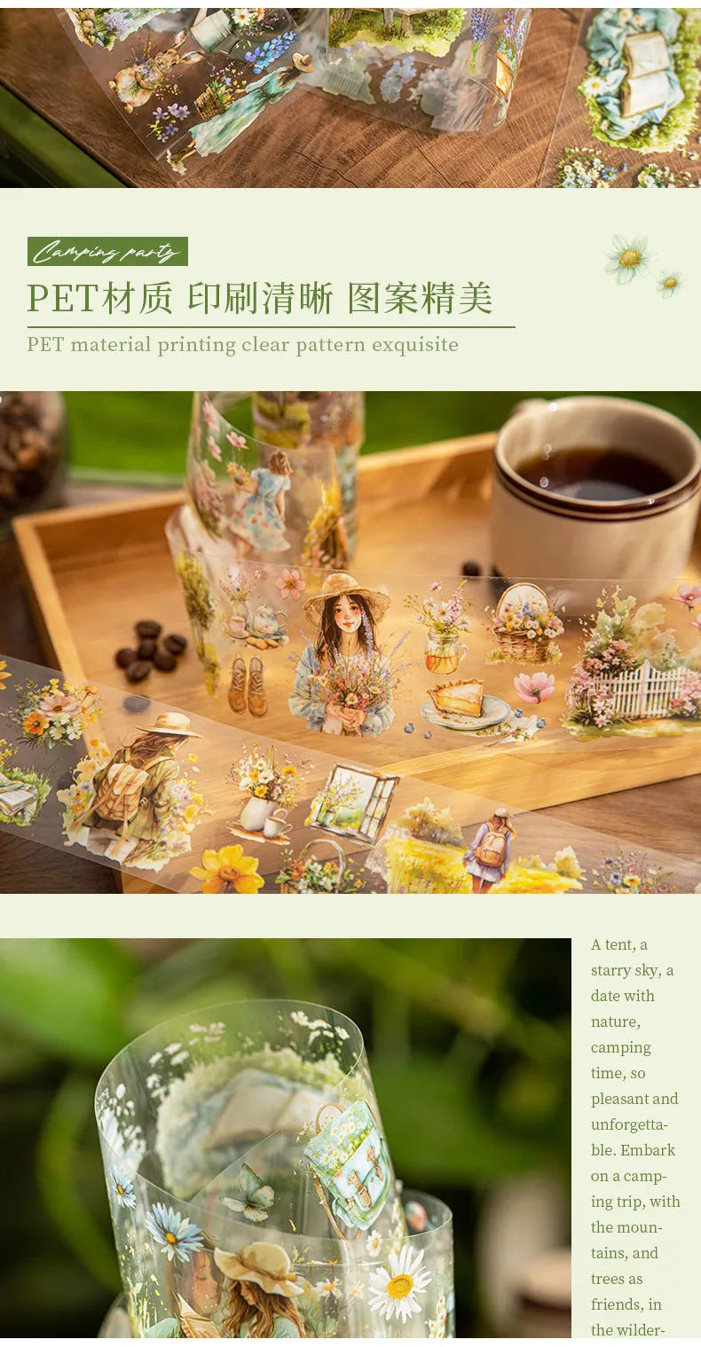 Journamm 60mm*2m Transparent PET Aesthetic Tape Flower Tape Decor Junk Journal DIY Scrapbooking School Supplies Collage Tapes