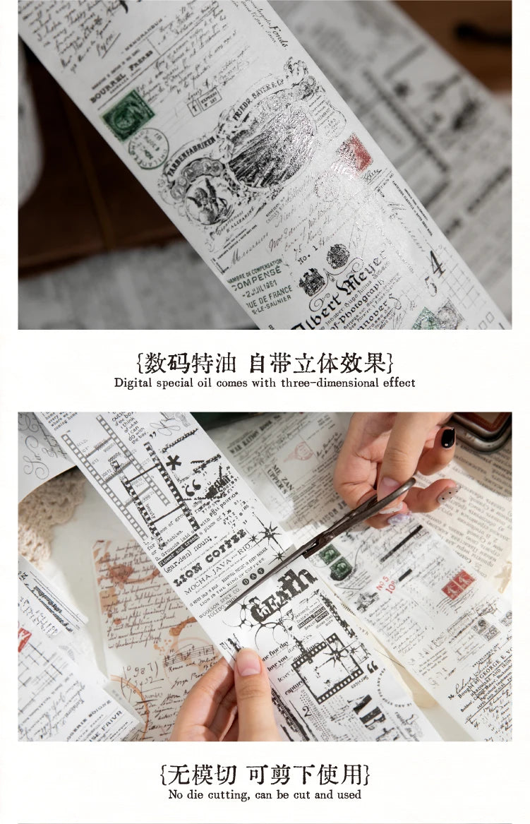 70mm * 200cm/roll retro style text manuscript theme Washi tape Collage Junk Journal Background Decoration sticker DIY scrapbook