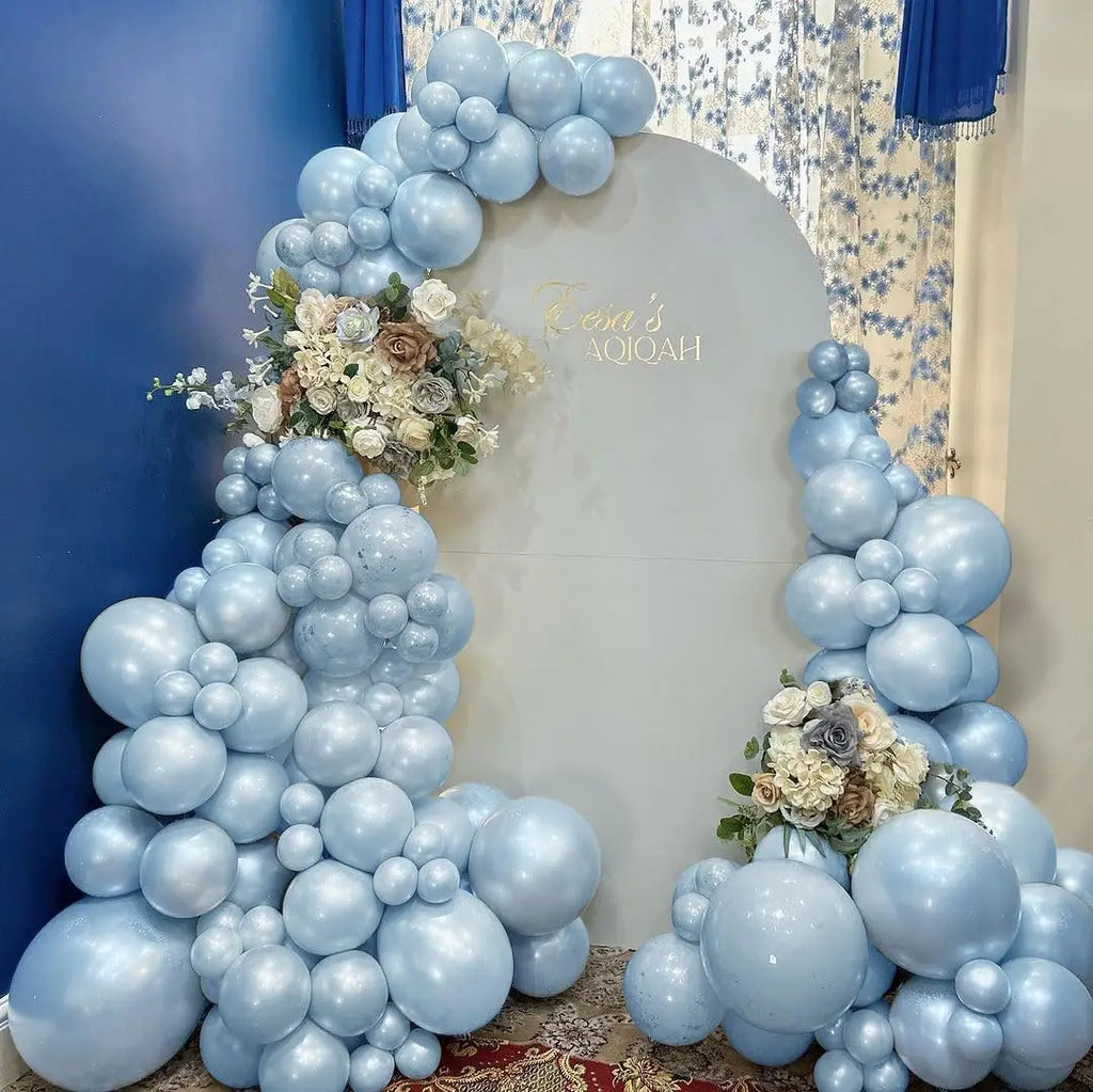 Pearl Blue Balloons Double Stuffed Baby Blue Balloons Garland Arch Kit for Birthday Baby Bridal Shower Wedding Party Decorations