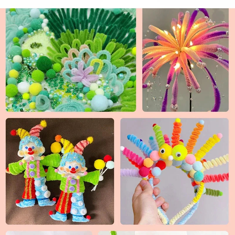 100PCS Chenille Stems Toys DIY Strips Twist Bar Anvil Wire Craft Pipe Creative Hobby Children Plush Stick Chenille Sticks