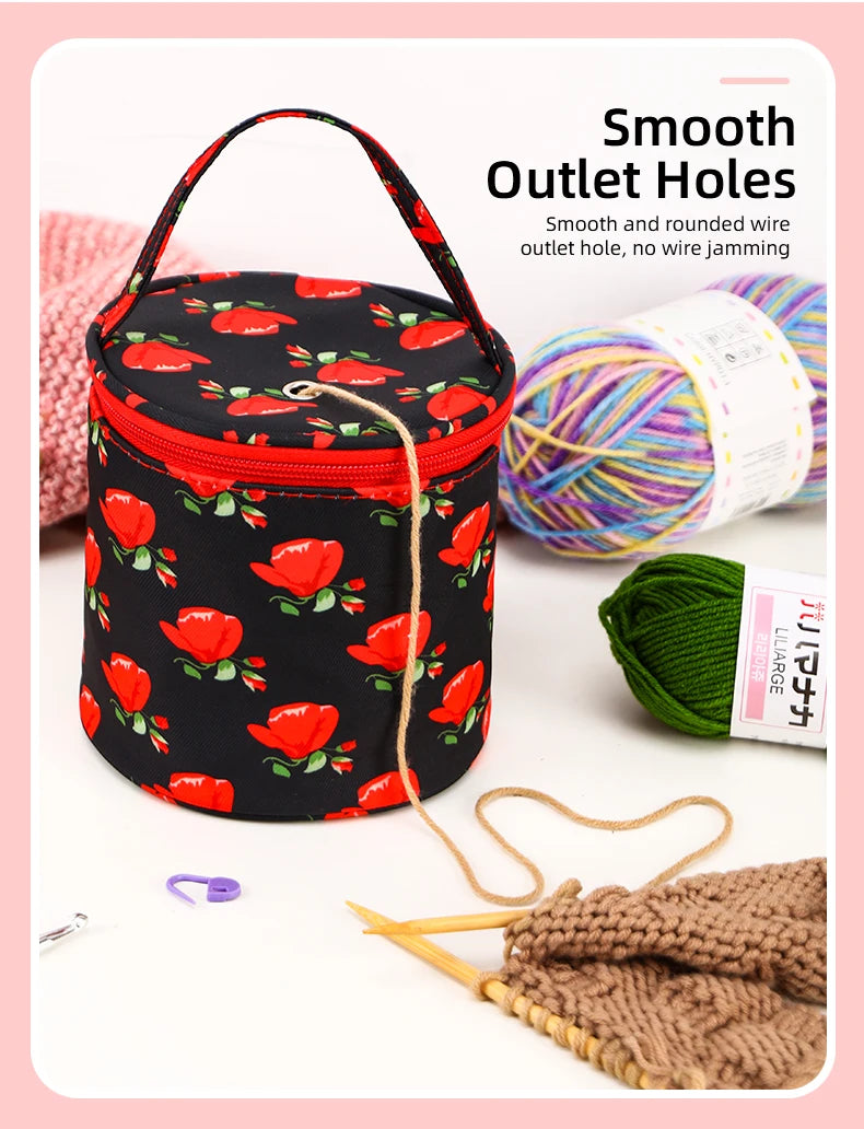 Round Yarn Handheld Storage Bag Portable Knitting Bag with Thread Hole DIY Yarn Sewing Tools Organize Crochet Hook Storage Bag