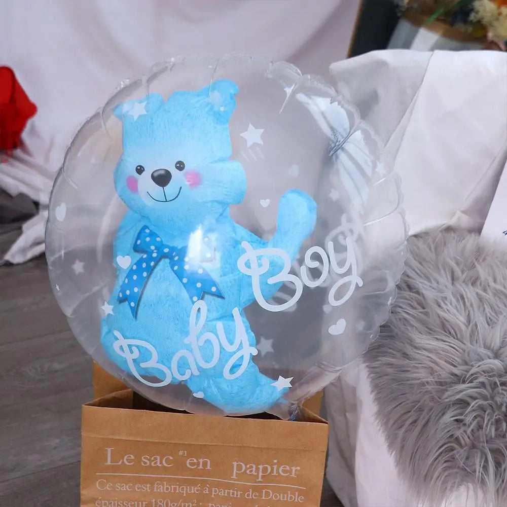 Decoration Baby Shower Transparent Baby Boy Girl Double Bubble 4D Bear Globos Balloons Party Supplies