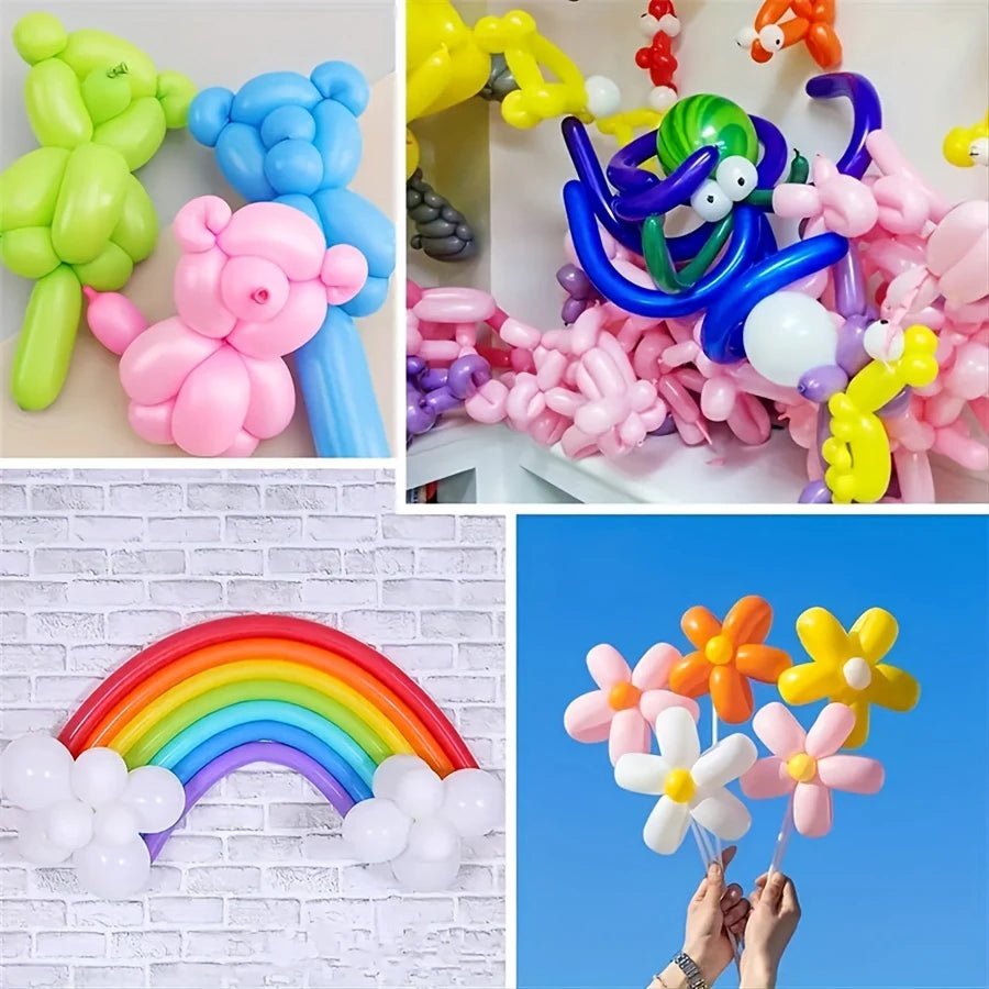 100pcs 26cm Long Stripe Balloon with Pump Birthday Party Decoration Latex balloon Creative Suitable for Birthday Wedding Party