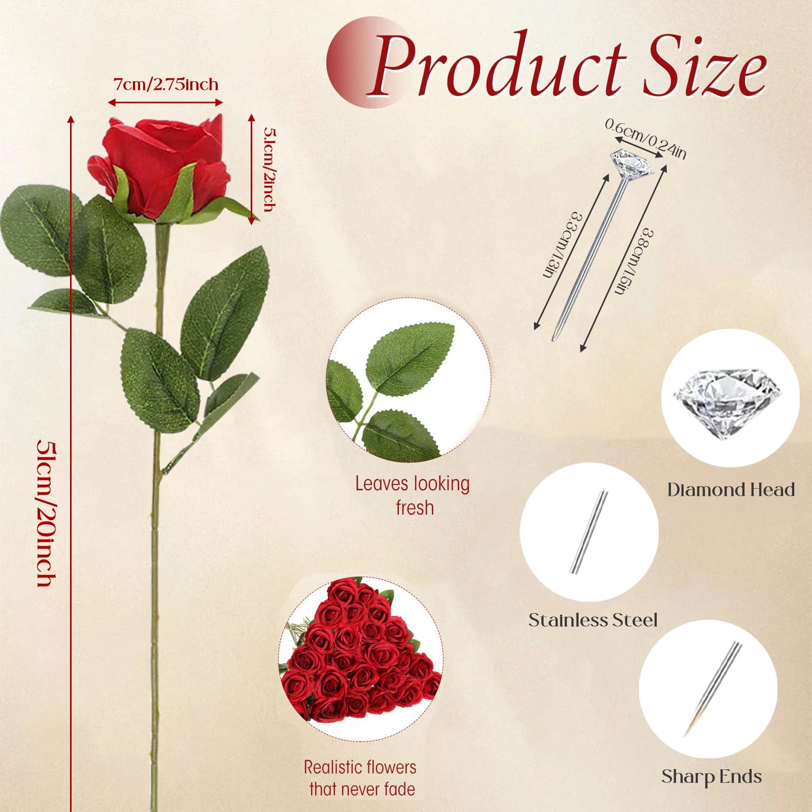 12-200Pcs Artificial Rose Flower Silk Roses with Diamond Valentine's Day Gift Fake Roses Red Roses for DIY Wedding Party Decor