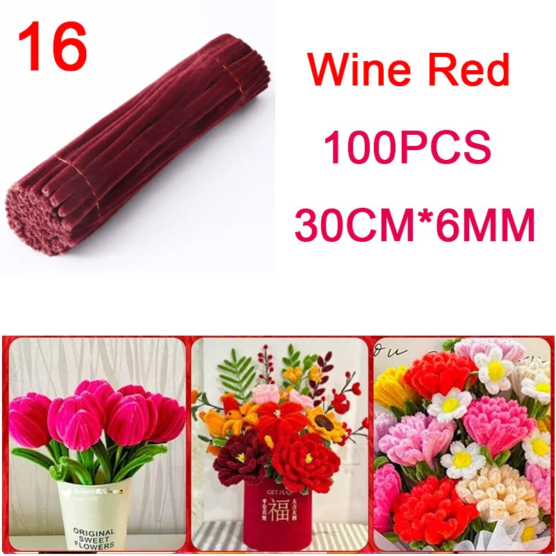 100Pcs Colorful Chenille Stems Pipe Cleaners Plush Tinsel Stem Wired Twist Sticks DIY Hair Flowers Kids Toys Handmade Craft Gift