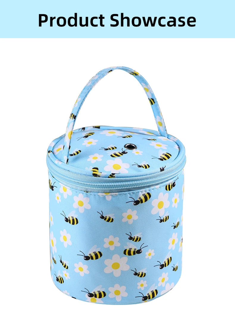 Round Yarn Handheld Storage Bag Portable Knitting Bag with Thread Hole DIY Yarn Sewing Tools Organize Crochet Hook Storage Bag