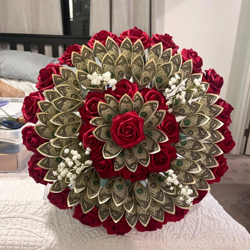 Red Rose Artificial Flowers DIY Bouquets 25PCS Set PE Roses Fake Flower for Wedding Party Centerpieces Decor Valentines Gifts