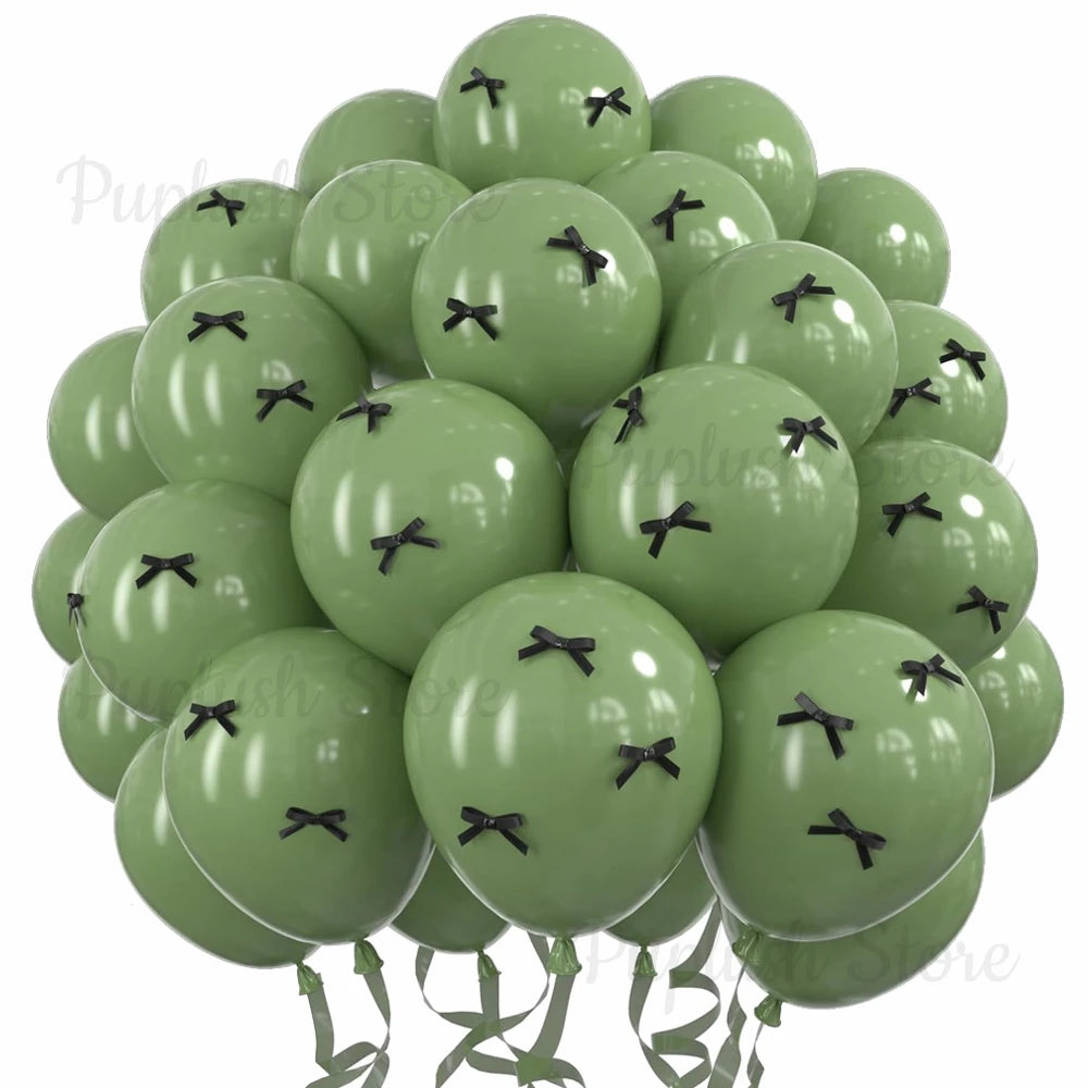 30Pcs Latex Balloons with Black Bow Coquette Bow Themed DIY Balloons Set for Boho Wedding Baby Shower Girls Birthday Party Decor