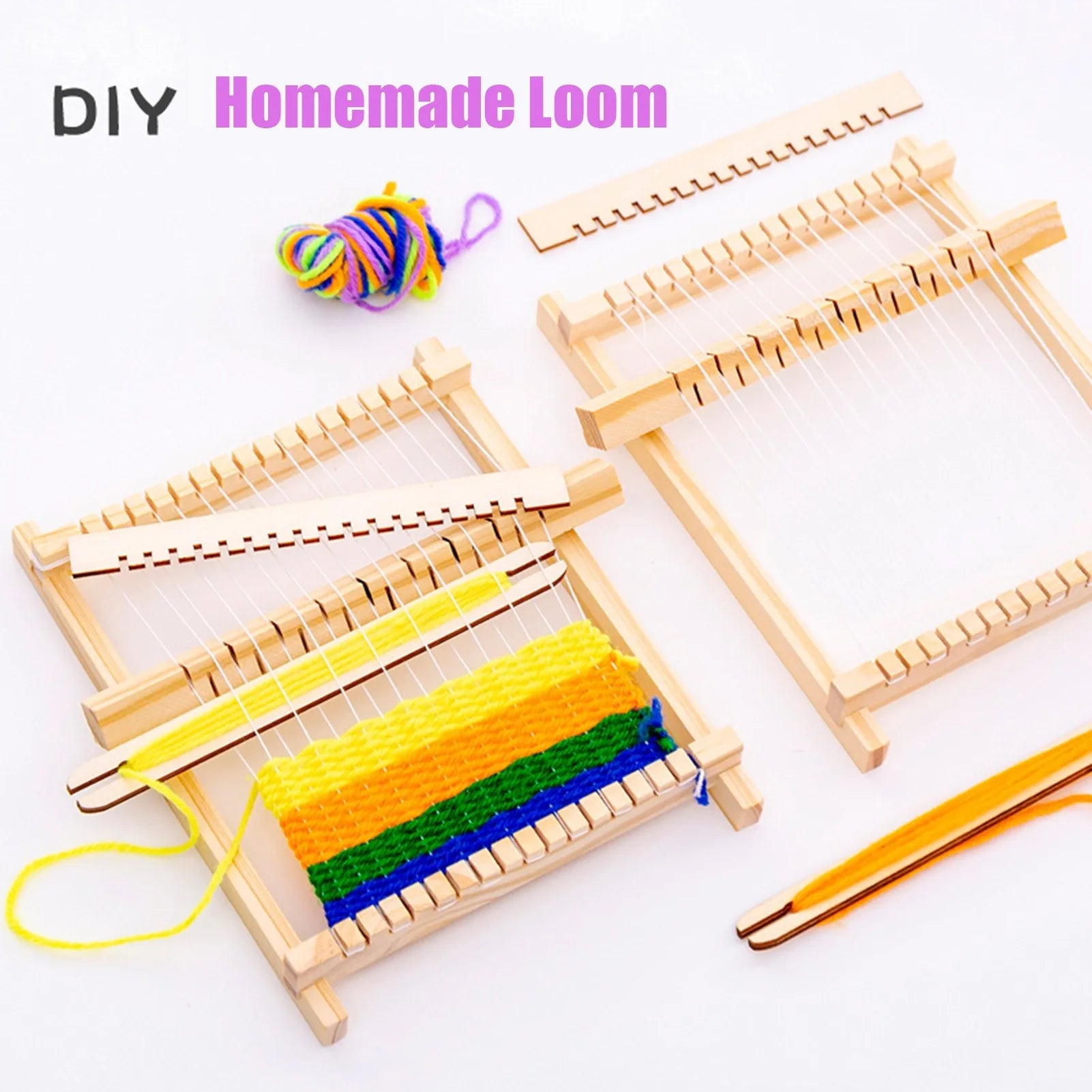 Traditional Wooden Hand Knitting Weaving Loom Toy Set for Kids with Accessories DIY Craft Box Home Educational Art Tool