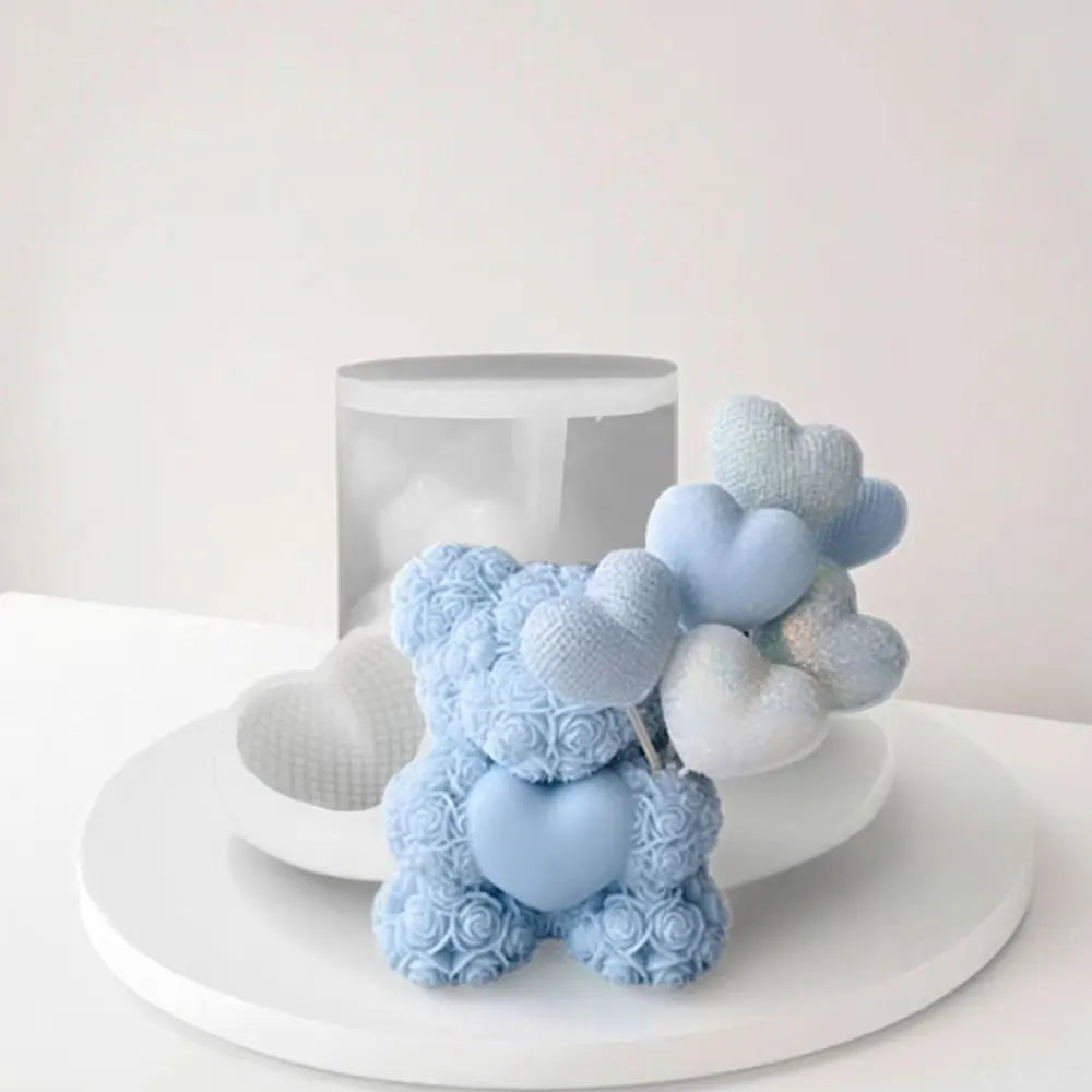 Love Rose Bear Scent Candle Silicone Mold Relief Flower Teddy Braid Heart Resin Ceramic Making Candlelight Decor DIY Bride Gifts