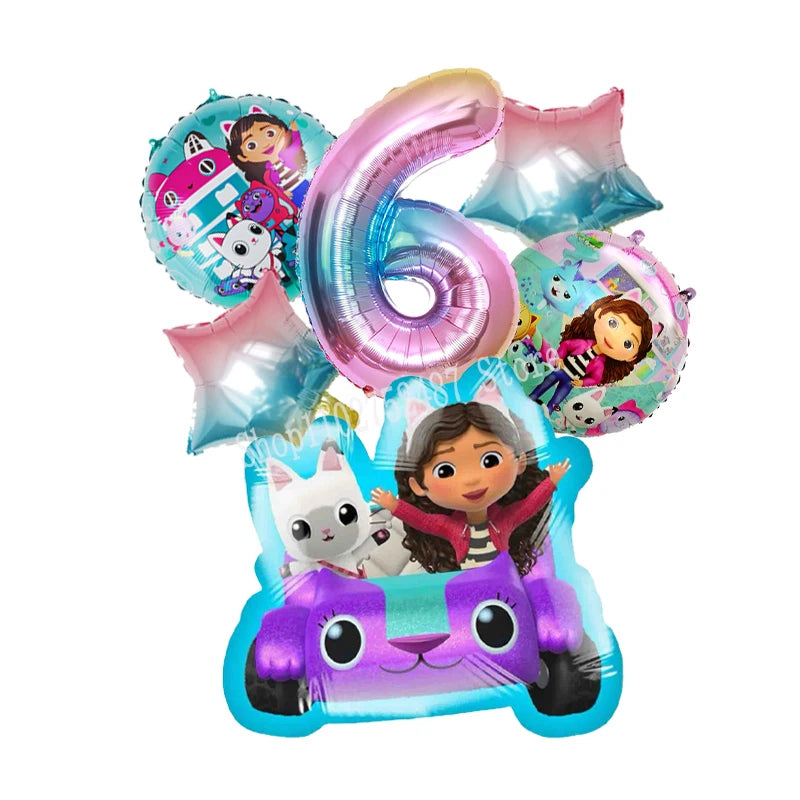 Gabby Dollhouses Birthday Balloons Girls New Anime Digit 1-10 Party Decoration Baby Shower Gender Reveal Ballons Kids Toys Gift