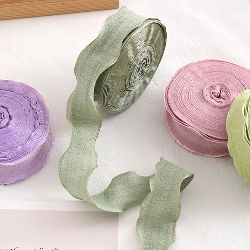 10 Yards Fishtail Yarn Ribbons Wave Edge Pleated Chiffon Ribbon Gifts Packaging Material Wedding Birthday Party Flower DIY Decor