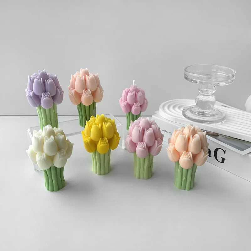 3D Tulip Bouquet Silicone Candle Molds Handmade Lavender Flower Soap Plaster Resin Crafts Mold DIY Chocolate Cake Baking Tools