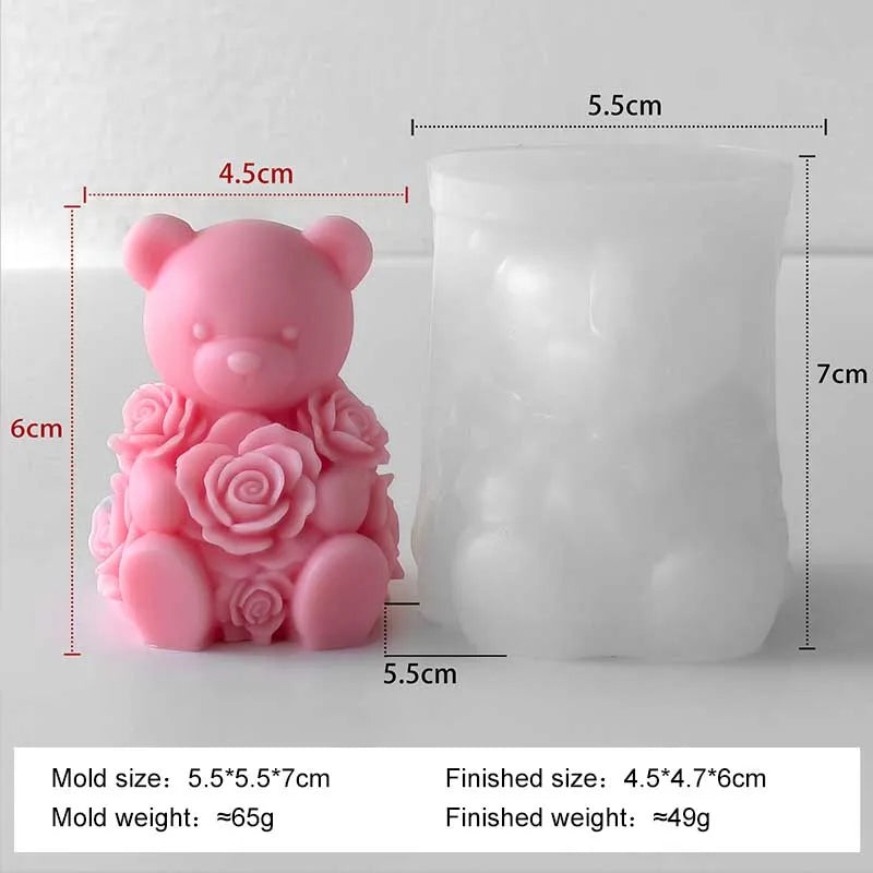 Love Rose Bear Silicone Candle Mold Handmade Valentine's Day Gifts Gypsum Resin Mould DIY Home Decoration Crafts Making Molds