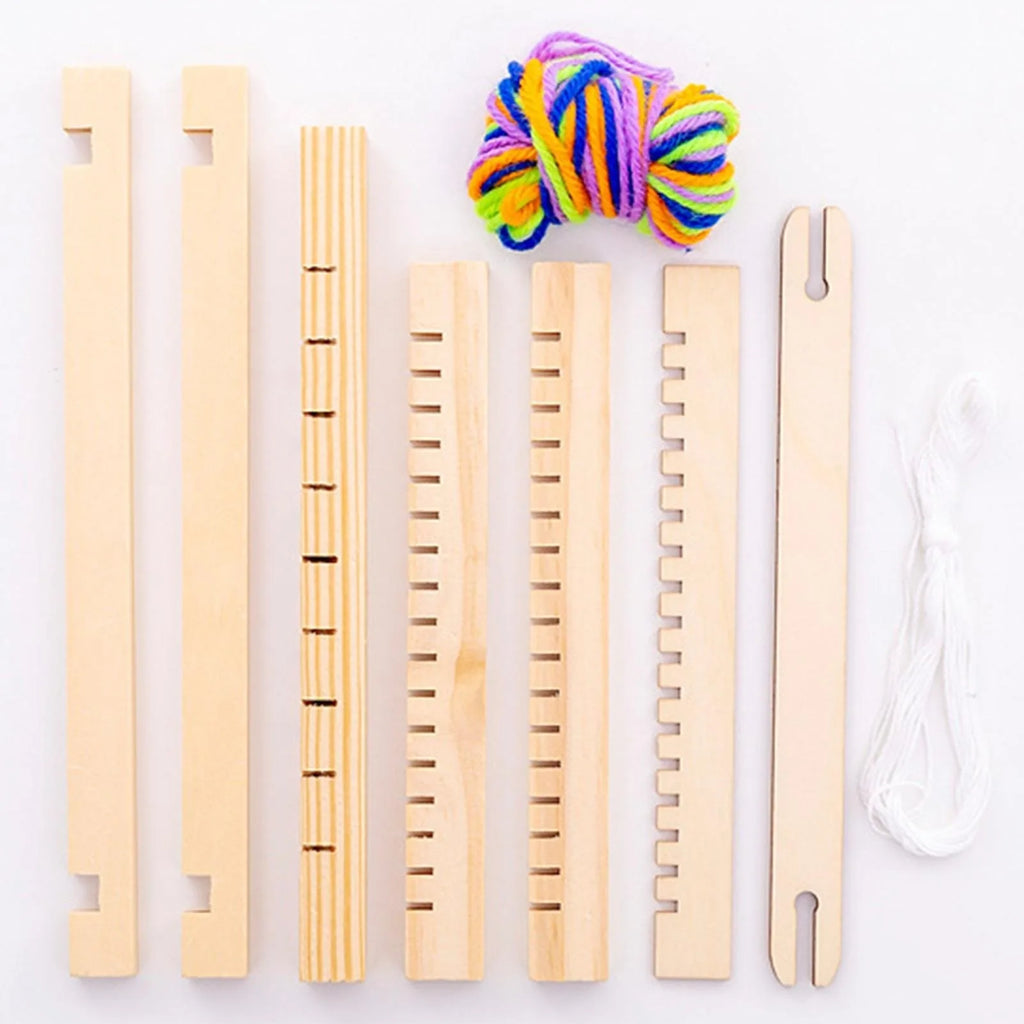 Traditional Wooden Hand Knitting Weaving Loom Toy Set for Kids with Accessories DIY Craft Box Home Educational Art Tool
