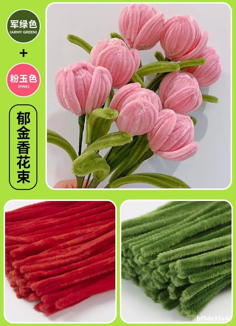 100pcs 30cm Chenille Stems Stick Cleaners Kids Educational Toys Handmade Colorful Chenille Stems Pipe for DIY Craft Supplies