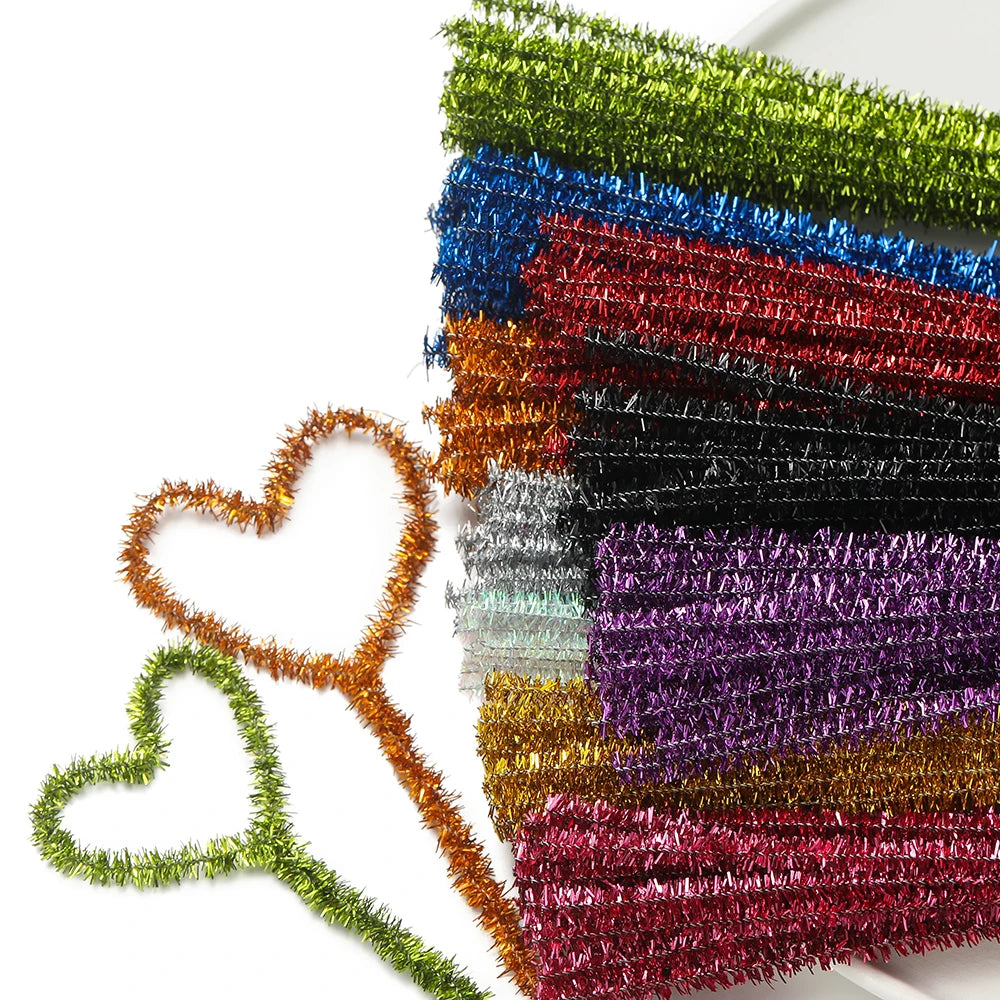 30cm 100pcs Glitter Chenille Stems Pipe Cleaners Plush Stems Wired Sticks Kids Educational DIY Christmas Craft Jewelry Making