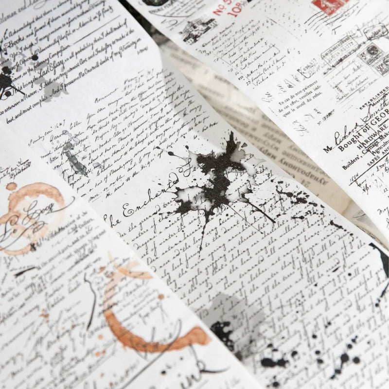 70mm * 200cm/roll retro style text manuscript theme Washi tape Collage Junk Journal Background Decoration sticker DIY scrapbook