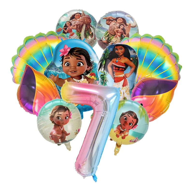 11pcs/set Ocean Adventure Moana Cartoon Balloons Set Baby Shower First Birthday Party Decoration Supplies Shell Conch Globos