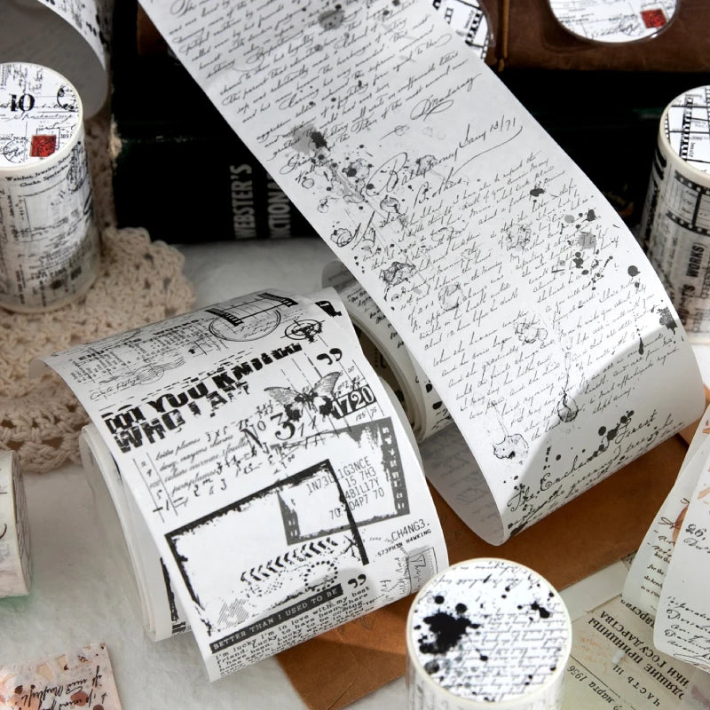70mm * 200cm/roll retro style text manuscript theme Washi tape Collage Junk Journal Background Decoration sticker DIY scrapbook
