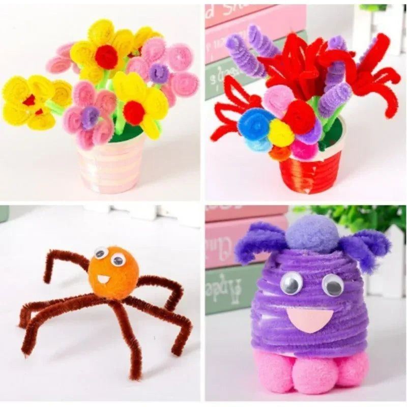 Wholesale Colorful Chenille Stems Pipe Cleaners Plush Tinsel Stem Wired Sticks Twist Stick Hair Strip DIY Craft Educational Toys