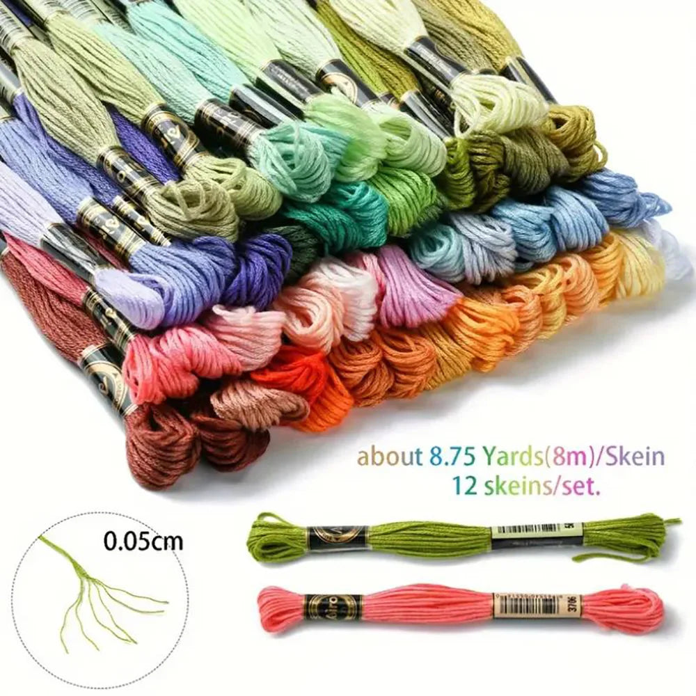 12PCS Cross Stitch Thread 8 Meters Embroidery Threads Floss Home Sewing Craft Thread DMC Rainbow Gradient Color
