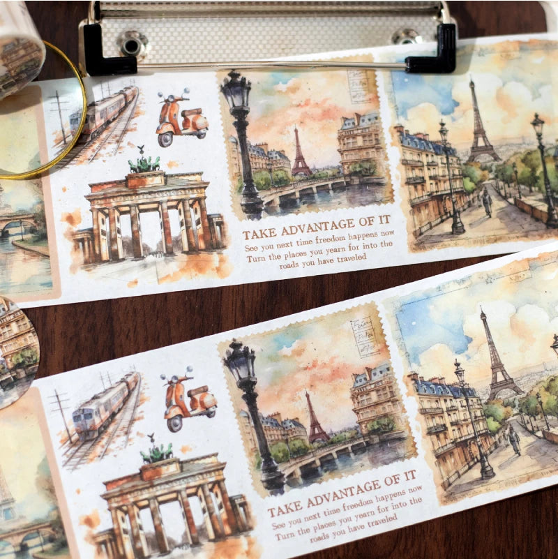 6style 7*200cm Travelling The World Buildings Washi Tape DIY Scrapbooking Collage Junk Journal Sticker Label Masking Tape