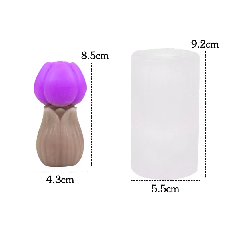 3D Tulip Bouquet Silicone Candle Molds Handmade Lavender Flower Soap Plaster Resin Crafts Mold DIY Chocolate Cake Baking Tools