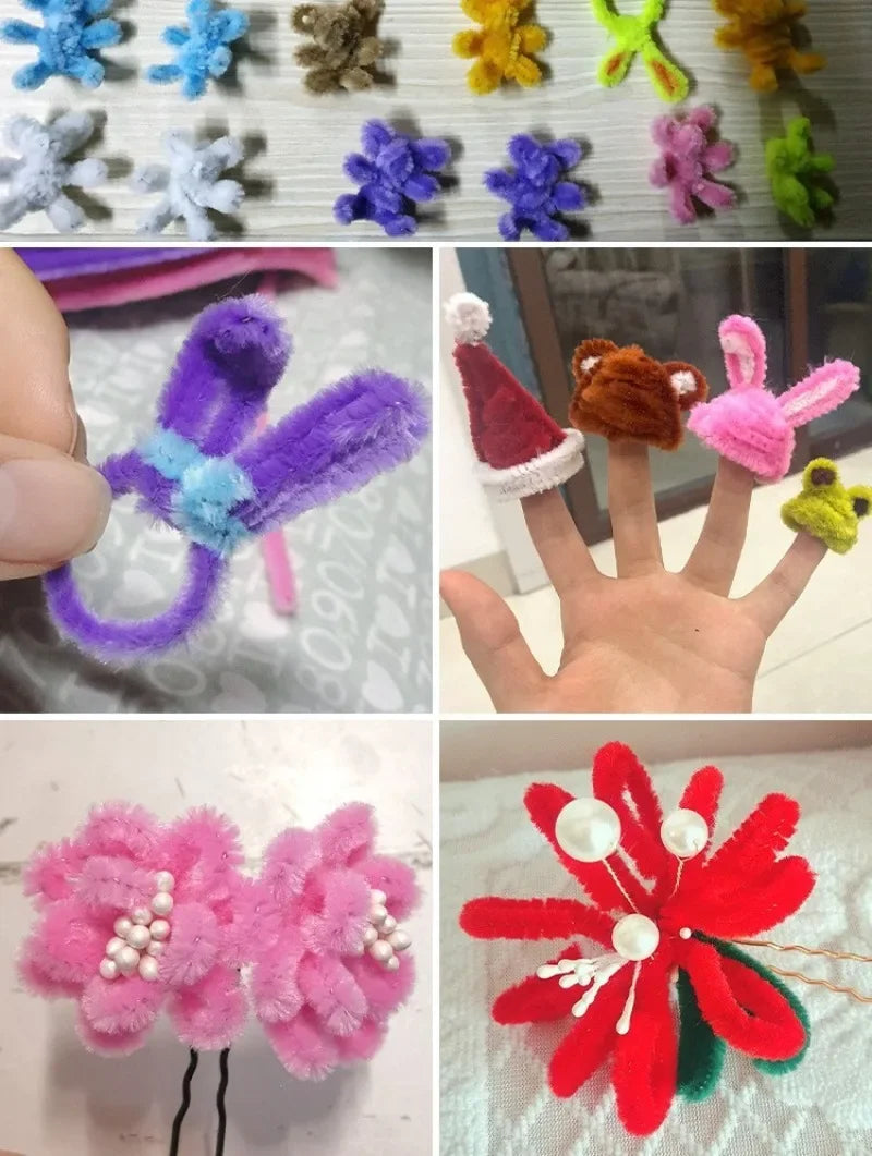 100/200/300PCS Colorful Chenille Stems DIY Wired Twist Stick Hair Strip Kids Handmade Educational Toys