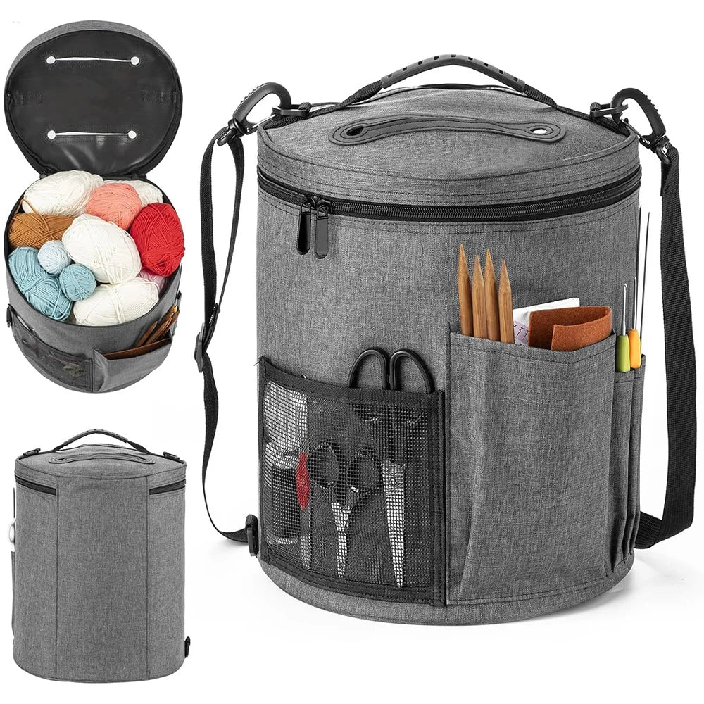Large Capacity Crochet Bag Portable Yarn Organizer Knitting Tote Storage Bag with Shoulder Strap for Yarn, Hooks, Needles
