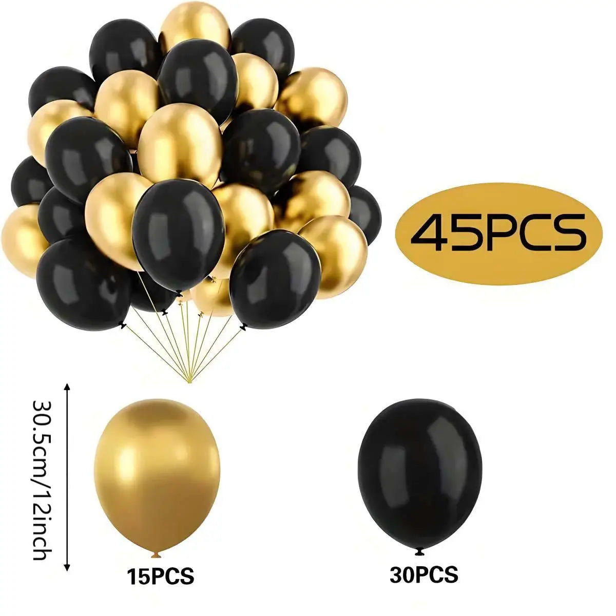 12Inch/10Inch Latex Balls, Black and Gold Balloons, Suitable for Birthday Decorations, Wedding Decorations, Holiday Decorations, Anniversary Atmosphere Arrangements