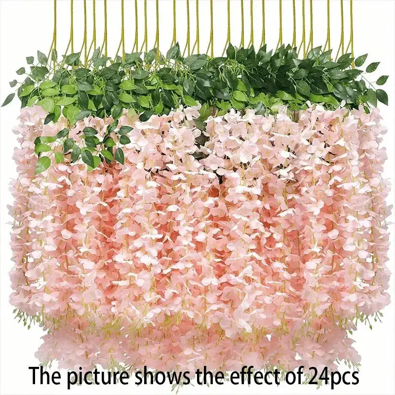 12pcs Wisteria Vine Artificial Flowers Wholesale Trailing Fake String for Home Wedding Party Decor Silk
