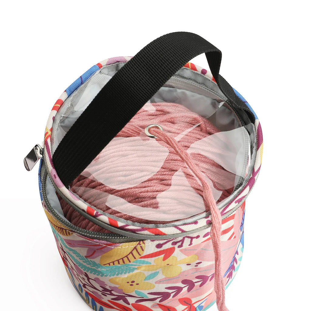 Round Yarn Handheld Storage Bag Portable Knitting Bag with Thread Hole DIY Yarn Sewing Tools Organize Crochet Hook Storage Bag