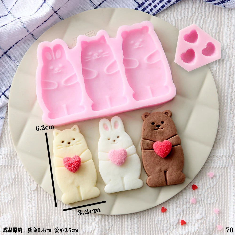 VERIDIAN Waffle Biscuit Silicone Molds Bunny Bear Chocolate Fondant Cake Mold Baking Accessories Cake Decoration Accessories
