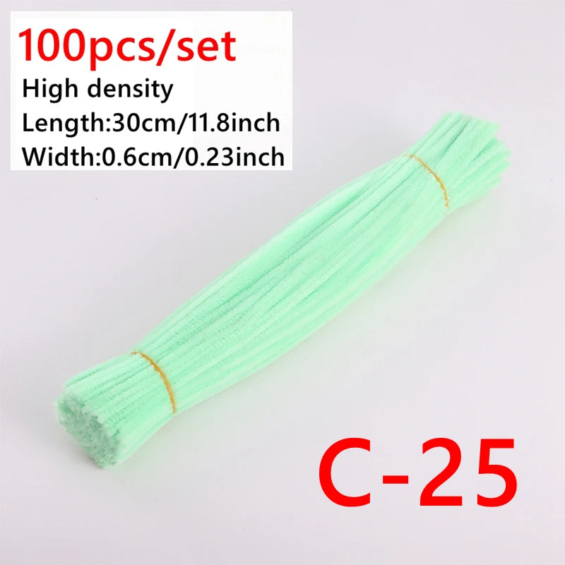 100 Pcs Colorful Chenille Stems Pipe Cleaners Plush Tinsel Stem Wired Sticks Twist Stick Hair Strip DIY Craft Educational Toys
