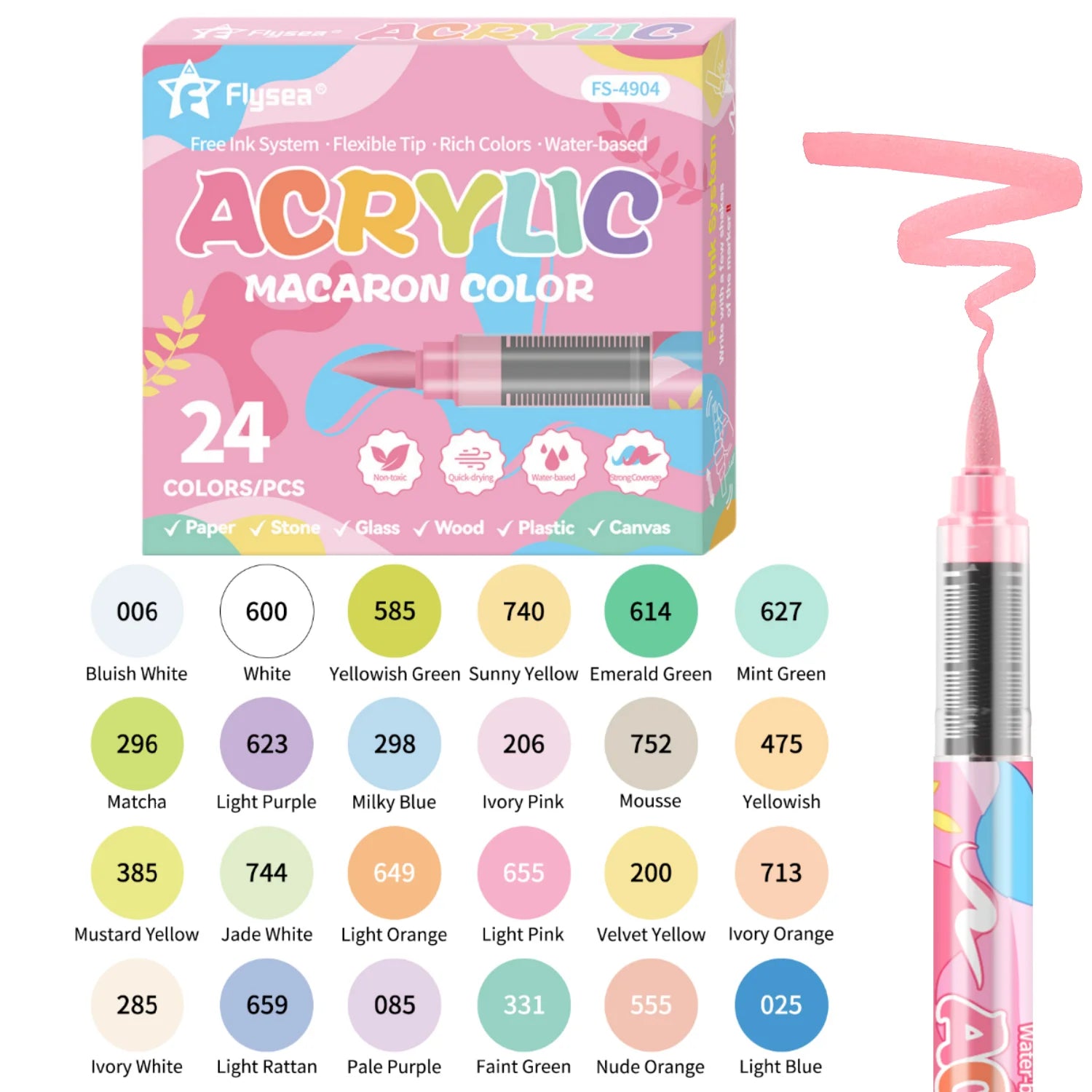 Acrylic Paint Markers,Macaron Series Set,Soft Brush Tip Water Based,for Wood,Canvas,Rock Painting,Glass, Diy Crafts,Fabric Paint