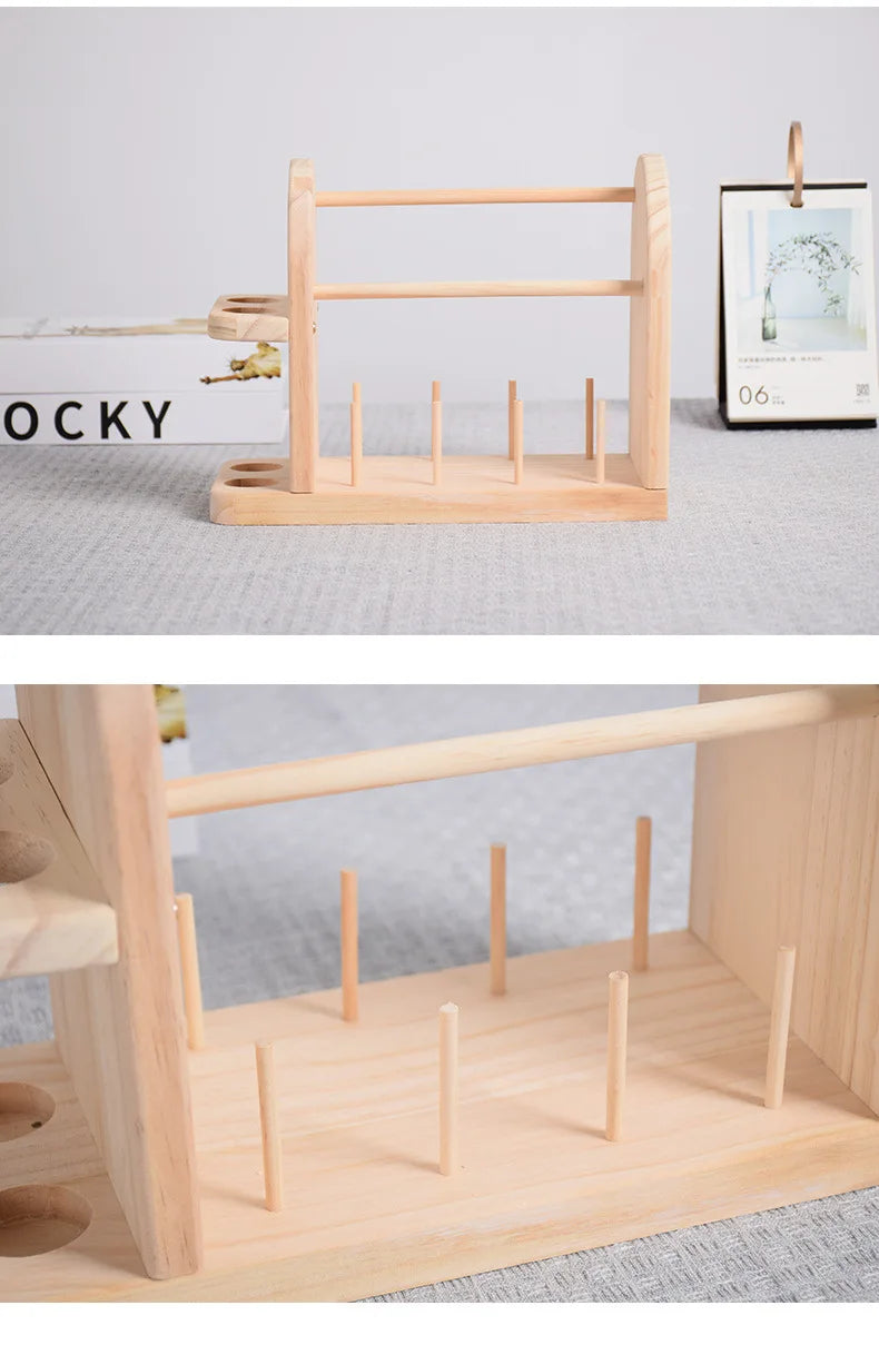 Portable Wooden Yarn Holder, Double Revolving Thread Dispenser Storage Rack for Crocheting and Knitting Supplies