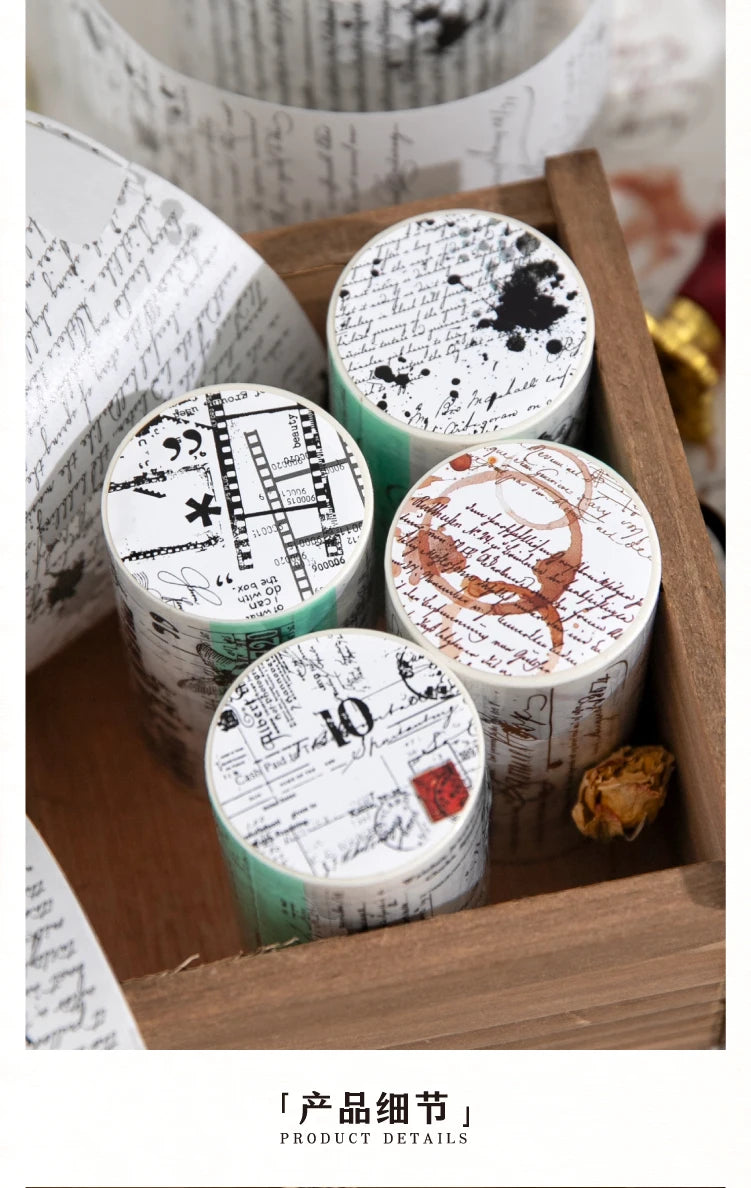 70mm * 200cm/roll retro style text manuscript theme Washi tape Collage Junk Journal Background Decoration sticker DIY scrapbook