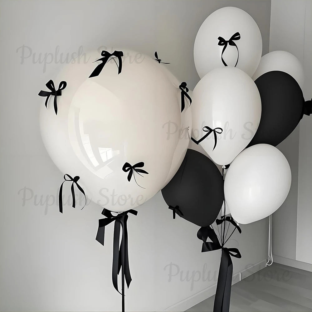 30Pcs Latex Balloons with Black Bow Coquette Bow Themed DIY Balloons Set for Boho Wedding Baby Shower Girls Birthday Party Decor