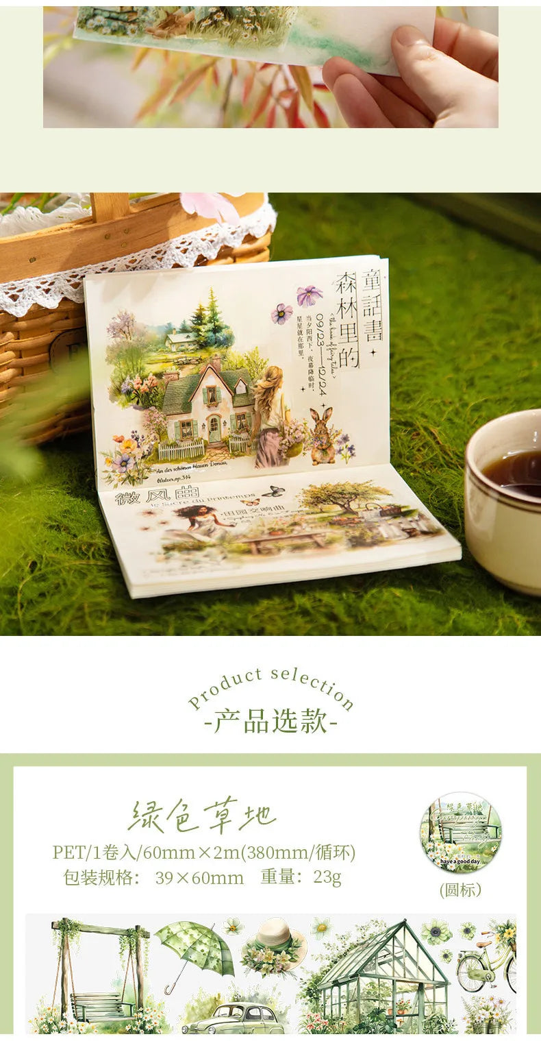 Journamm 60mm*2m Transparent PET Aesthetic Tape Flower Tape Decor Junk Journal DIY Scrapbooking School Supplies Collage Tapes