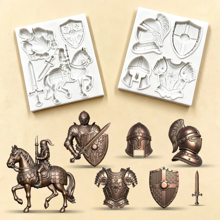 Knight Soldier Silicone Molds Diy Helmet, Armor, Horse, Sword Molds Silicone Fondant Candy Chocolate Mould Cake Decoration
