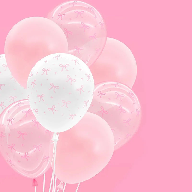 10pcs Pink Bowknot Pattern Latex Balloons Set Girls Birthday Baby Shower Princess Party Decor Romantic Pink Party Supplies ﻿ ﻿