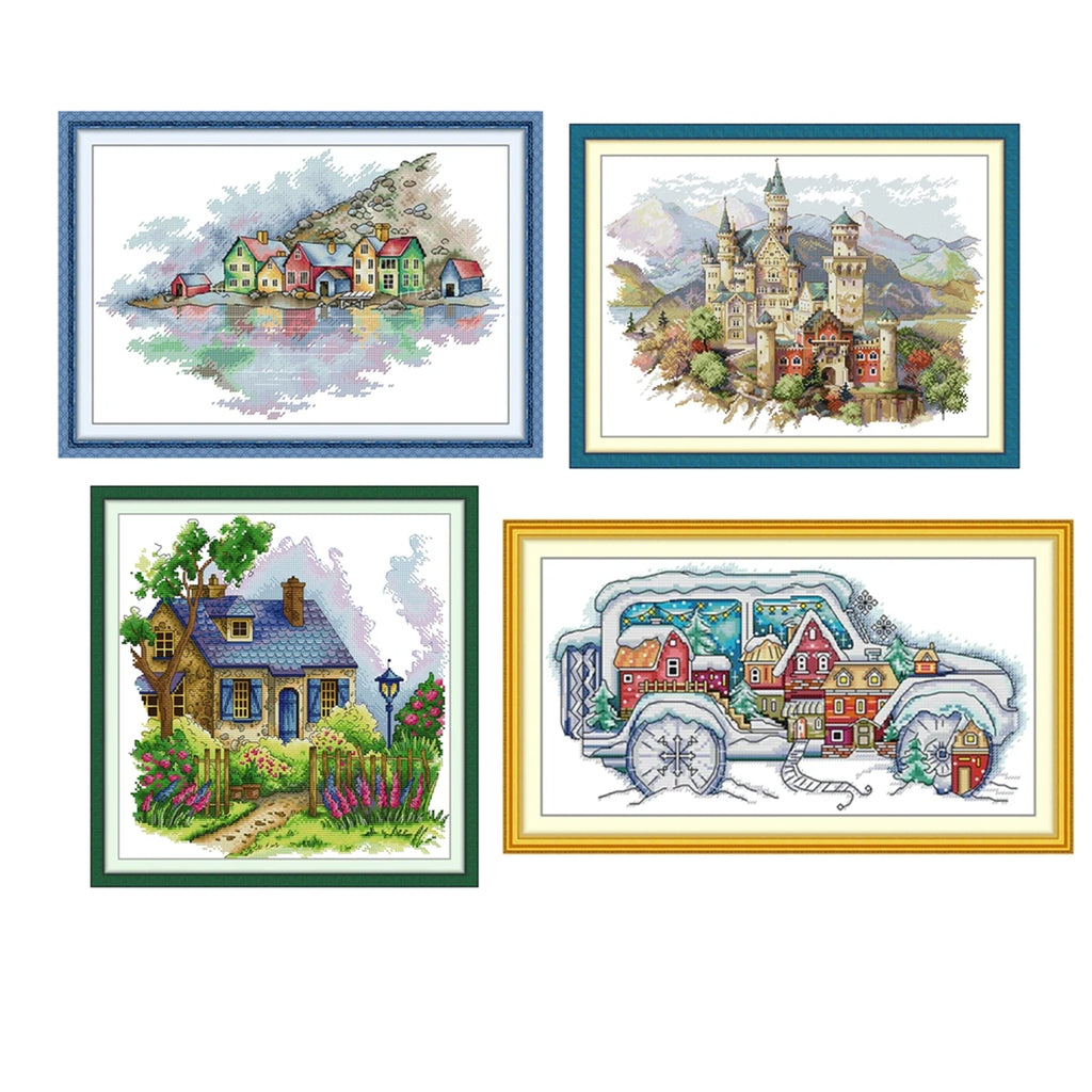 Colorful countryside cross stitch kit  14ct 11ct count printed canvas stitching embroidery DIY handmade needlework