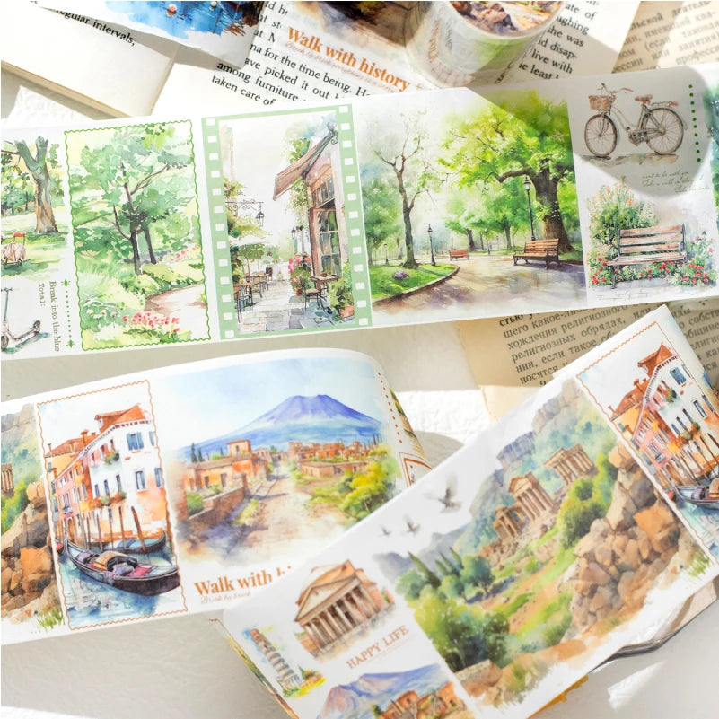 6style 7*200cm Travelling The World Buildings Washi Tape DIY Scrapbooking Collage Junk Journal Sticker Label Masking Tape