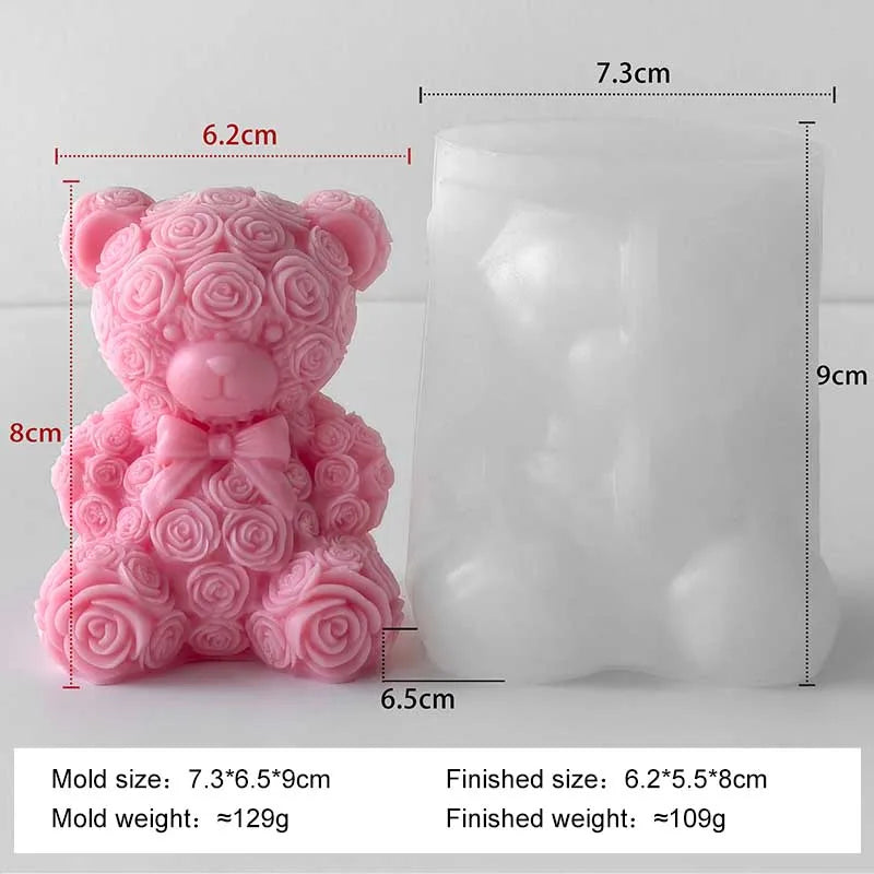 Love Rose Bear Silicone Candle Mold Handmade Valentine's Day Gifts Gypsum Resin Mould DIY Home Decoration Crafts Making Molds