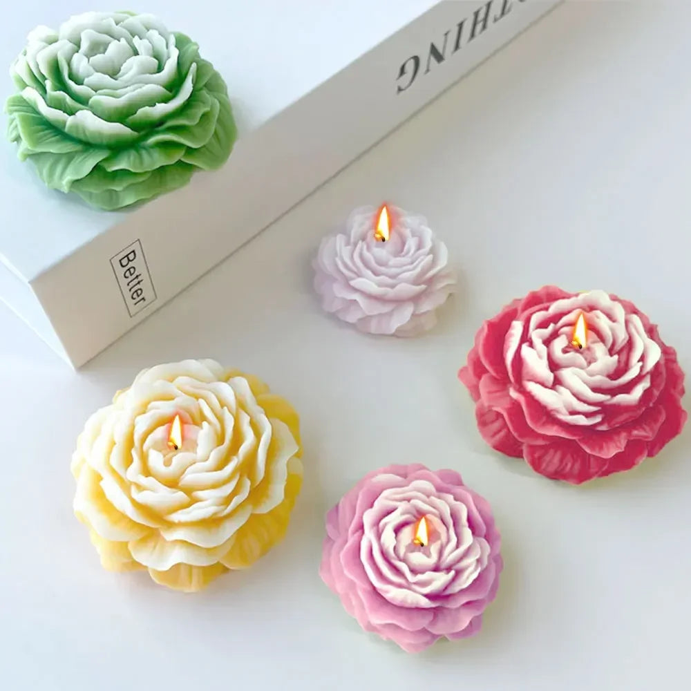 3D Peony Candle Silicone Mold DIY Relief Flower Soap Resin Plaster Mould Home Decor Chocolate Cake Ice Baking Making Tool Gifts
