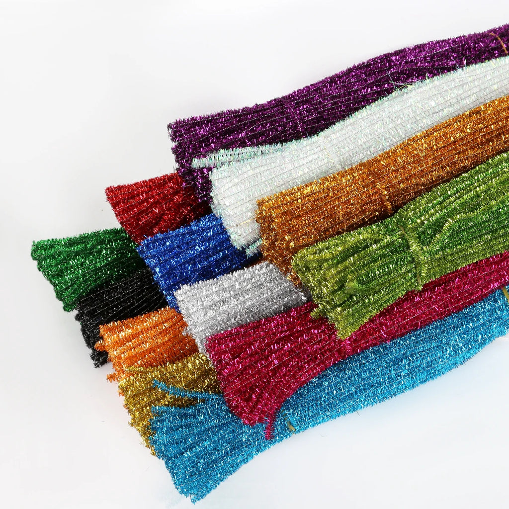100Pcs Glitter Chenille Stem Pipe Cleaner Plush Stems Wired Sticks Kids Educational DIY Supplies Toys Making Decoration Material