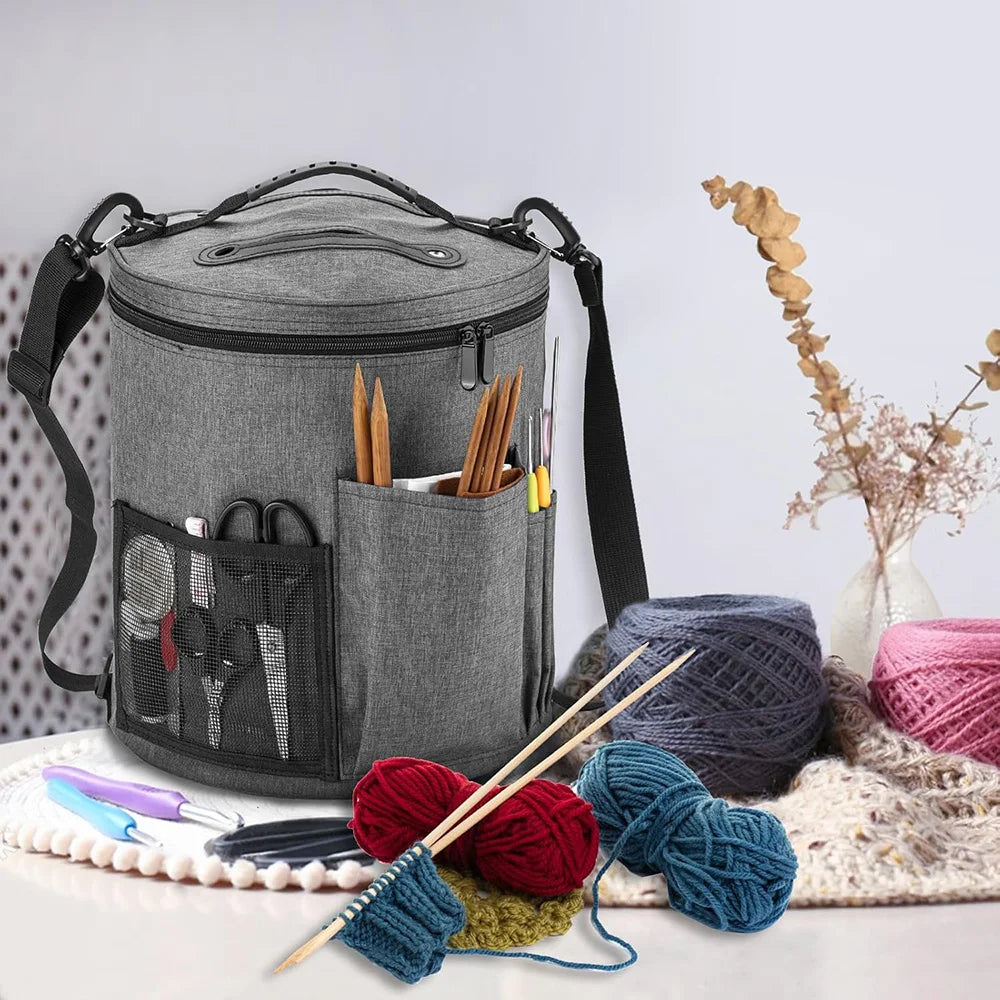 Large Capacity Crochet Bag Portable Yarn Organizer Knitting Tote Storage Bag with Shoulder Strap for Yarn, Hooks, Needles